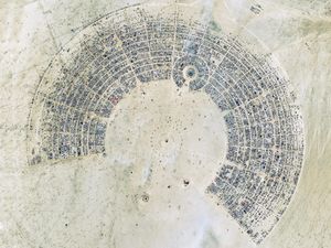 Aerial view of Black Rock City, Burning Man.