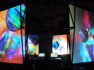 The ISM Hexadome — a 360° immersive audiovisual environment of screens.