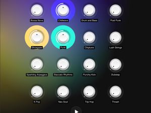 The PromptDJ-MIDI interface — a grid of glowing genre knobs (Chillwave, Shoegaze, Funk) steering a real-time generative music model.