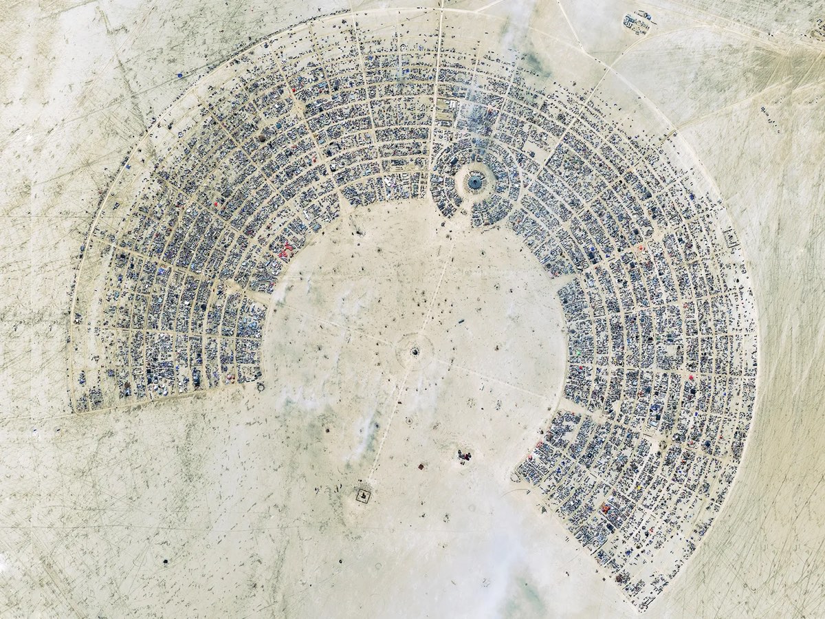 Aerial view of Black Rock City, Burning Man.